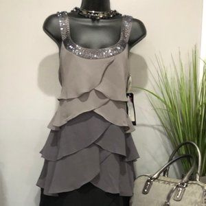Tiered Chiffon Cape Shift Dress